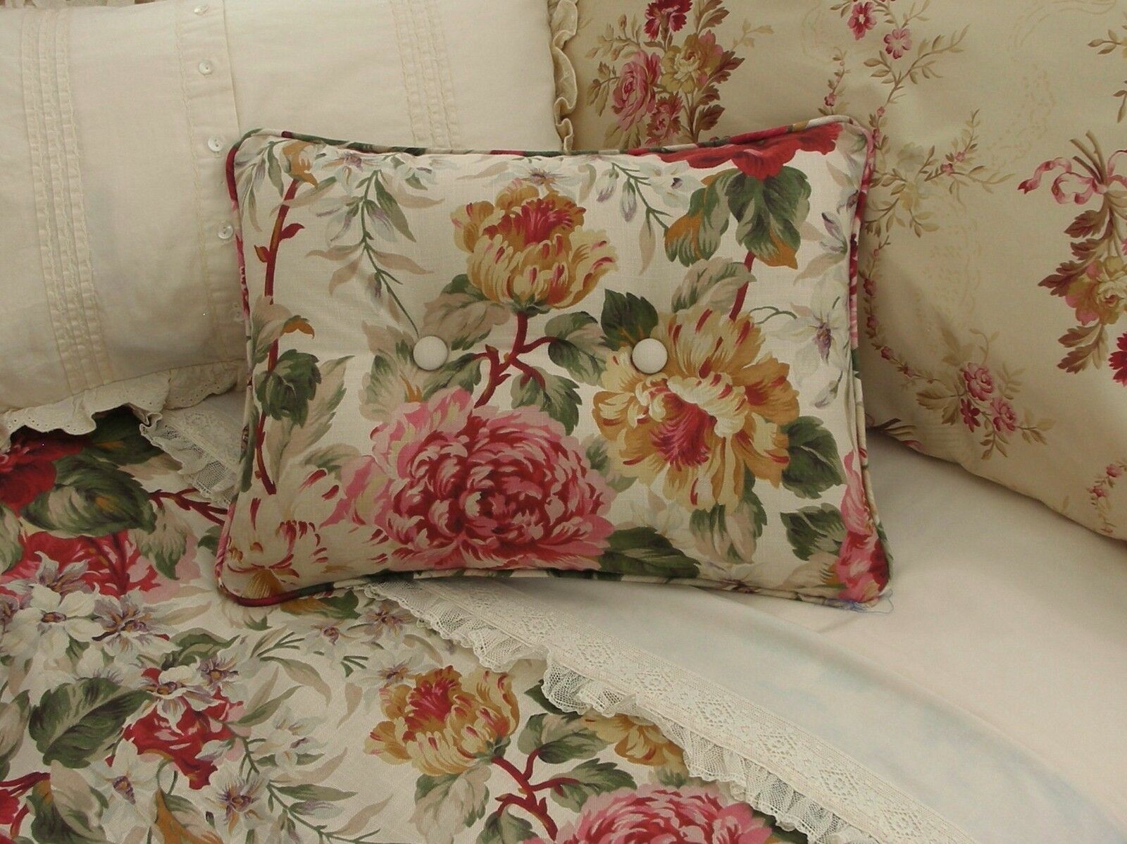 New Custom Ralph Lauren Post Road Floral Accent Pillow 2 Button Duvet Fabric