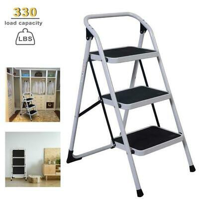 3 Steps Ladder Folding Non Slip Safety Tread Heavy Duty Industrial Home Use New