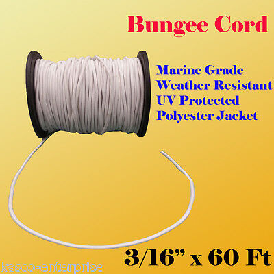 3/16" X 60 Ft (20 Yard) Premium Marine Grade Bungee Shock Stretch Cord Uv Wht