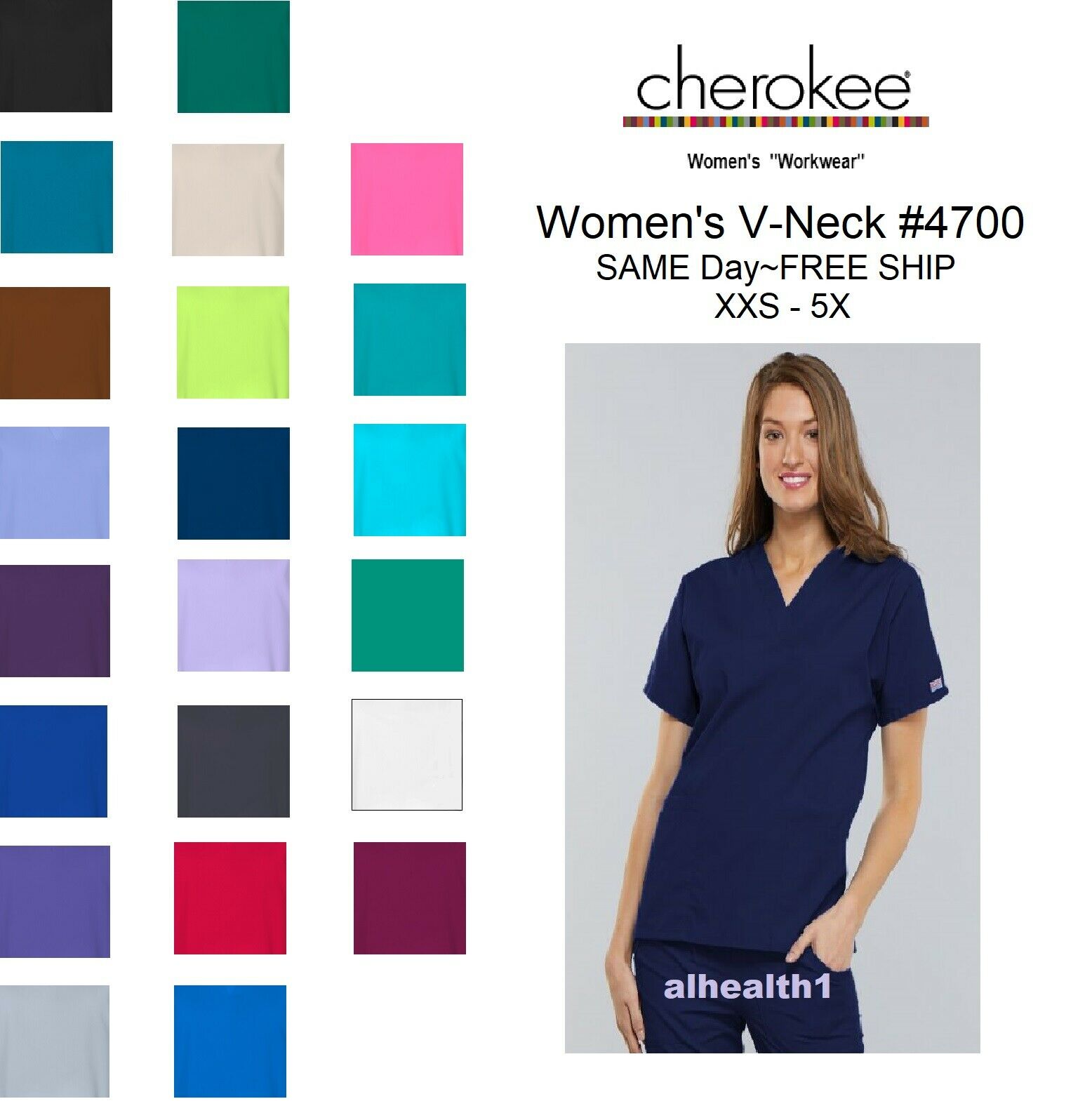 Cherokee Workwear Style 4700 V-neck Women's Nurse Scrub Top  ~new~ Free Shipping