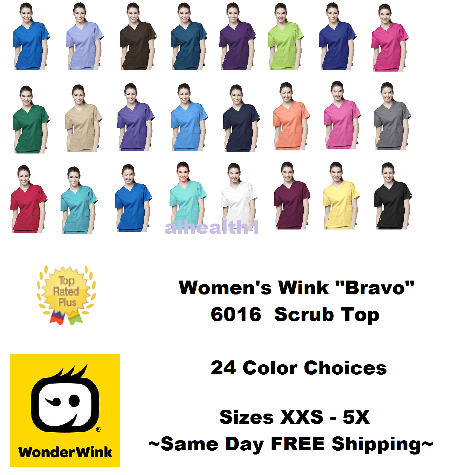 Wonderwink Nurses Origins Bravo Scrub Women's V-neck Top 6016 Wonder Wink ~new~