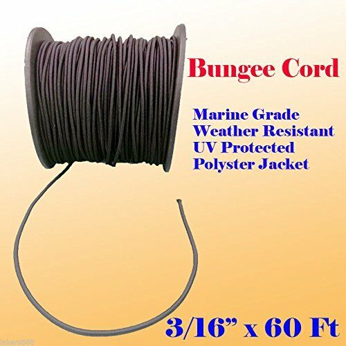 3/16" X 60 Ft Premium Marine Grade Bungee Shock Stretch Cord Uv Black 60'