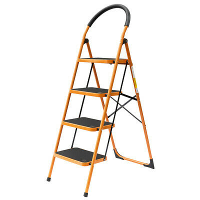 4 Step Ladder Folding Steel Step Stool Anti-slip 330lbs Capacity Black & Yellow