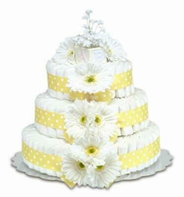 Bloomers Baby Diaper Cake Classic Yellow Gerbera Daisies 3-tier