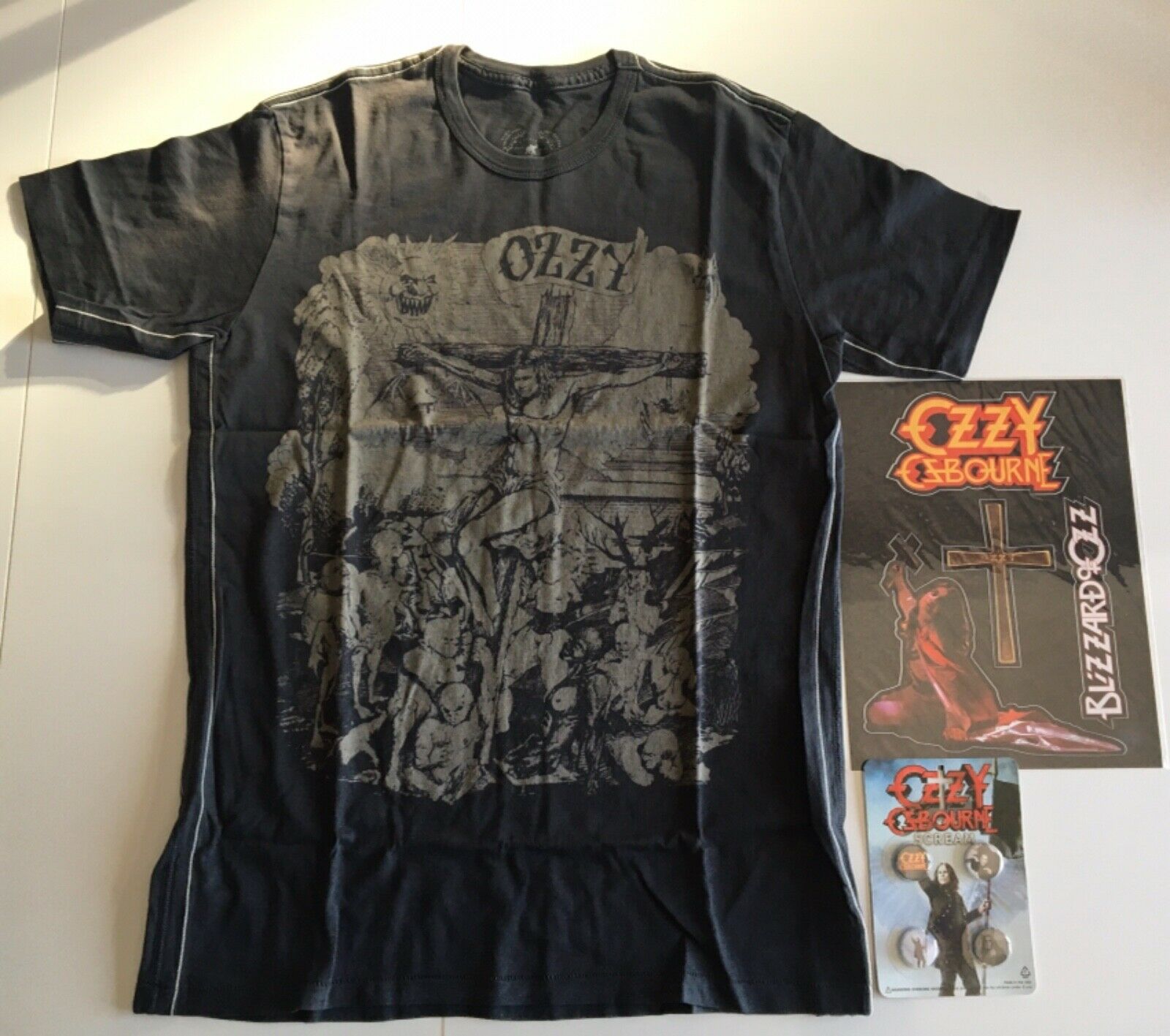 Ozzy Osbourne Vip Package Shirt + Stickers Sheet + Buttons Set