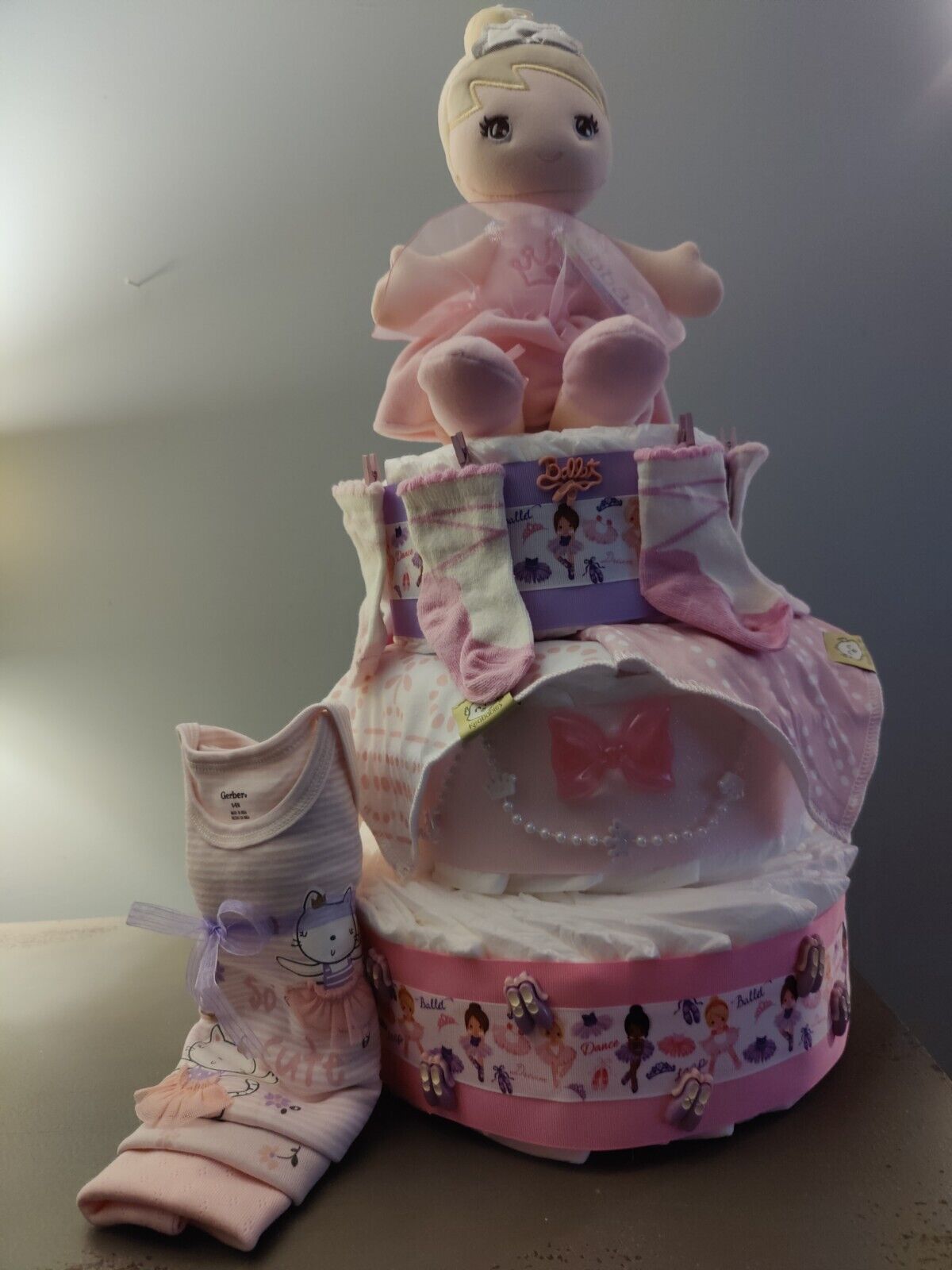 Ballerina Pink Dolly 3-tier Girl Diaper Cake Including Gifts - Baby Shower Gift