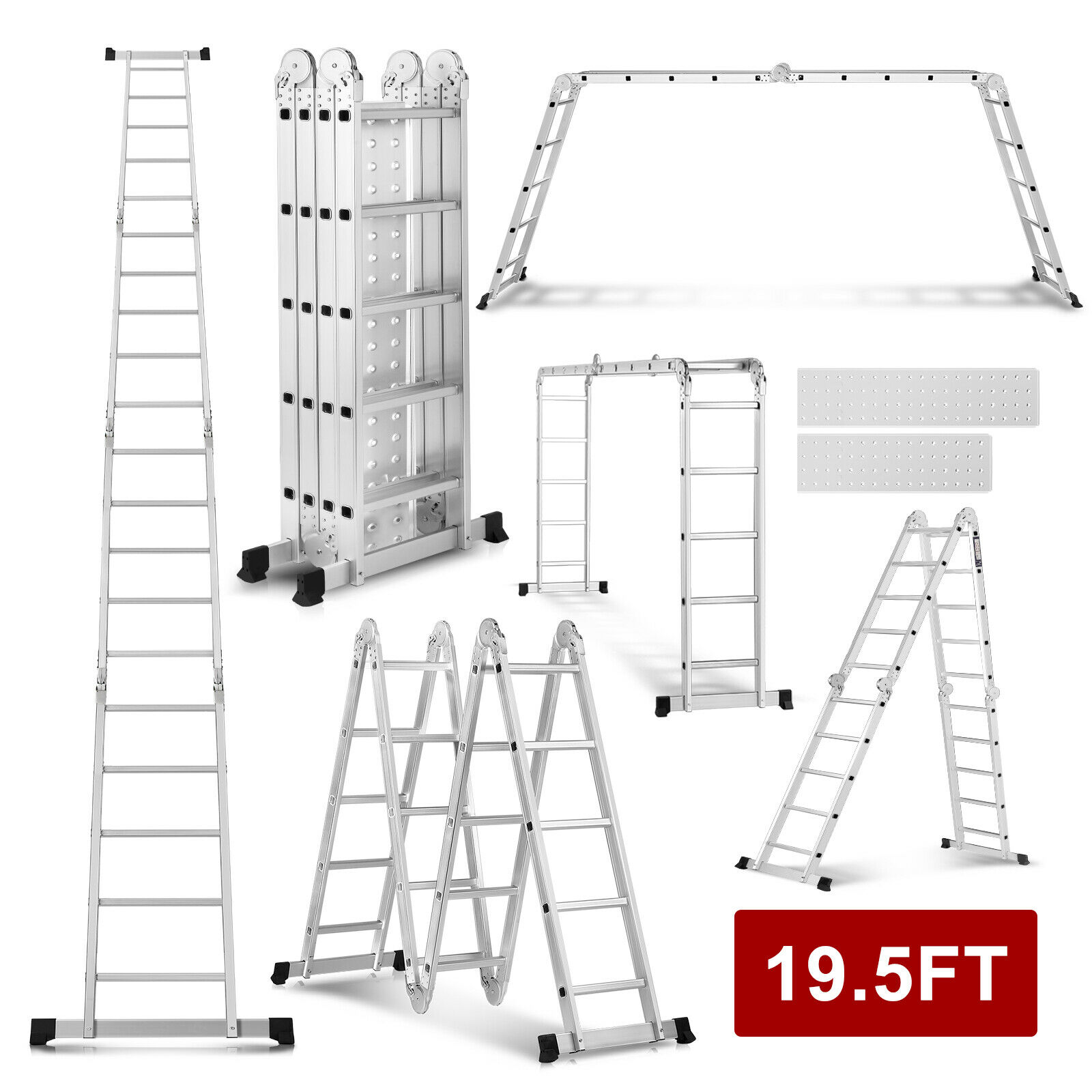 19.5ft Multi Purpose Extension Folding Aluminum Ladder Step Multi Function Tool