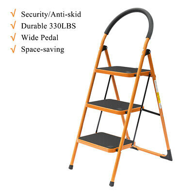 3 Step Ladder Portable Folding Step Stool With Anti-slip Wide Pedal 330lbs Load