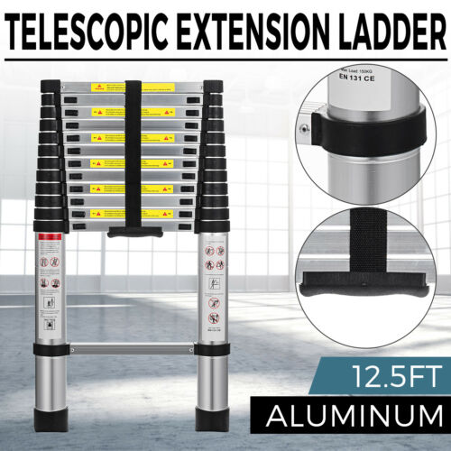 En131 12.5ft Telescopic Extension Aluminum Step Ladder Folding Multi Purpose New