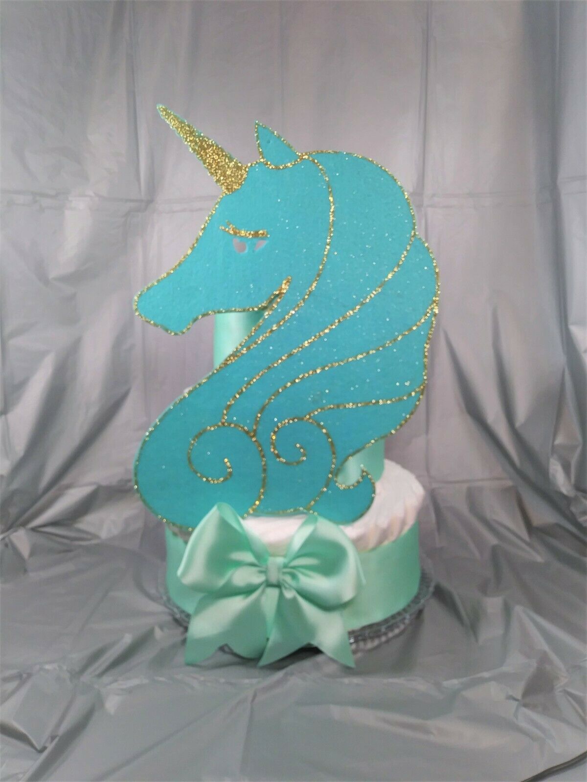 Diaper Cake Green Unicorn 3 Tier 56 Size 1 Disposable Diapers