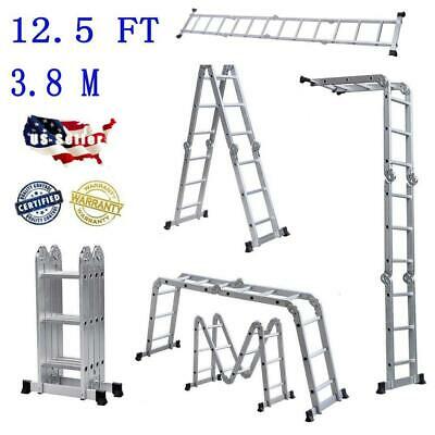 12.5 Ft Folding Ladder Aluminum Multi Purpose Extension Ladders Building Supplie