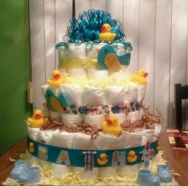 Diaper Cake 4 | Ducks | Boy | Girl | Baby Shower | Blue | Yellow