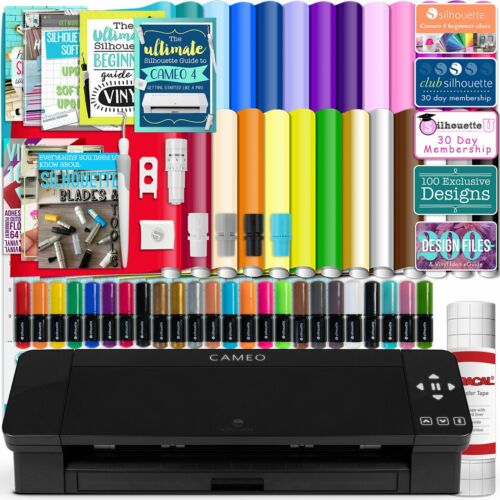 Silhouette Black Cameo 4 W/ 26 Oracal Glossy Sheets, Guides, 24 Sketch Pens