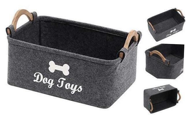 Felt Pet Toy Box And Dog Toy Box Storage Basket Chest 15"x10"x7"in Dog Grey