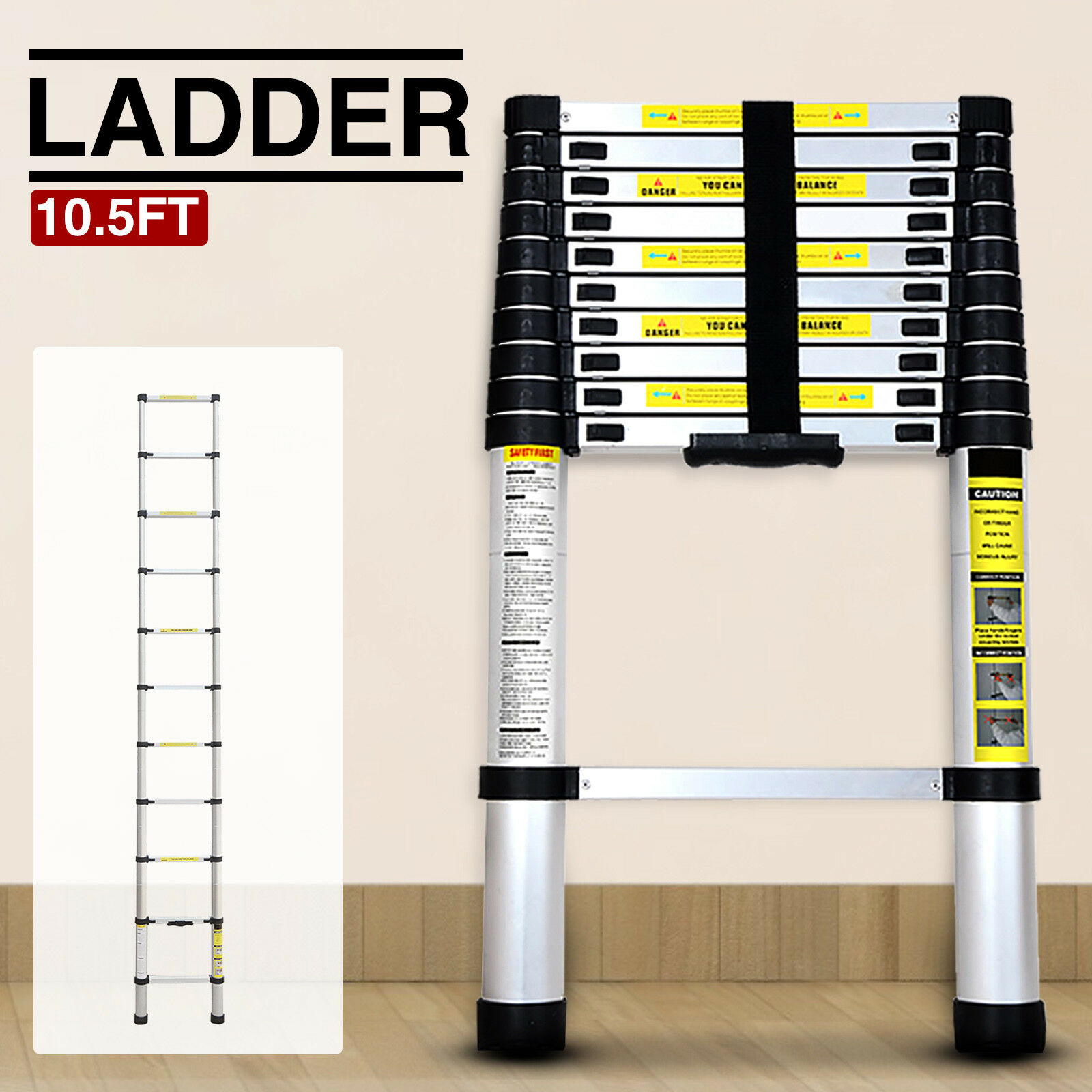 10.5 Ft Multi Purpose Aluminum Ladder  Extend Telescopic Garden Tools Portable