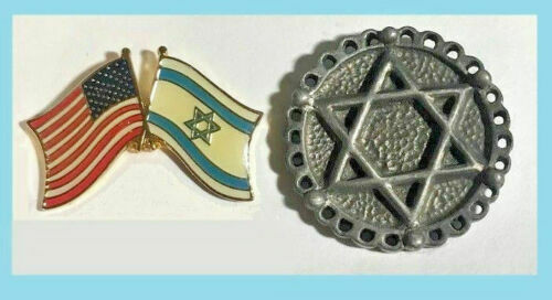 2 Pins -flags Of Israel & Usa Friendship Pin & Star Of David Pin